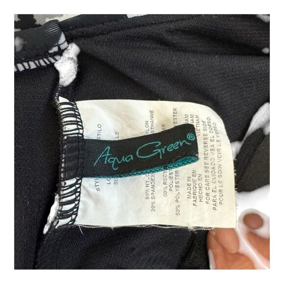 Aqua Green Black Grey White Print One Piece Tank Style Swimsuit Size S - Picture 4 of 8